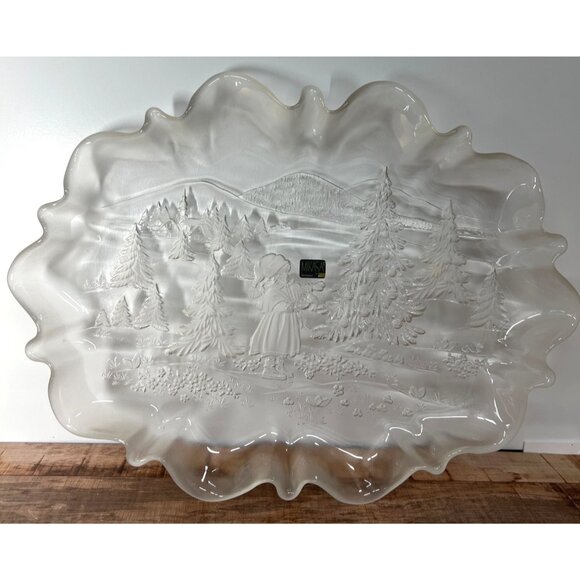 Mikasa Christmas Story Oval Canape 17 1/4" Fluted Glass Serving Platter - Picture 5 of 10